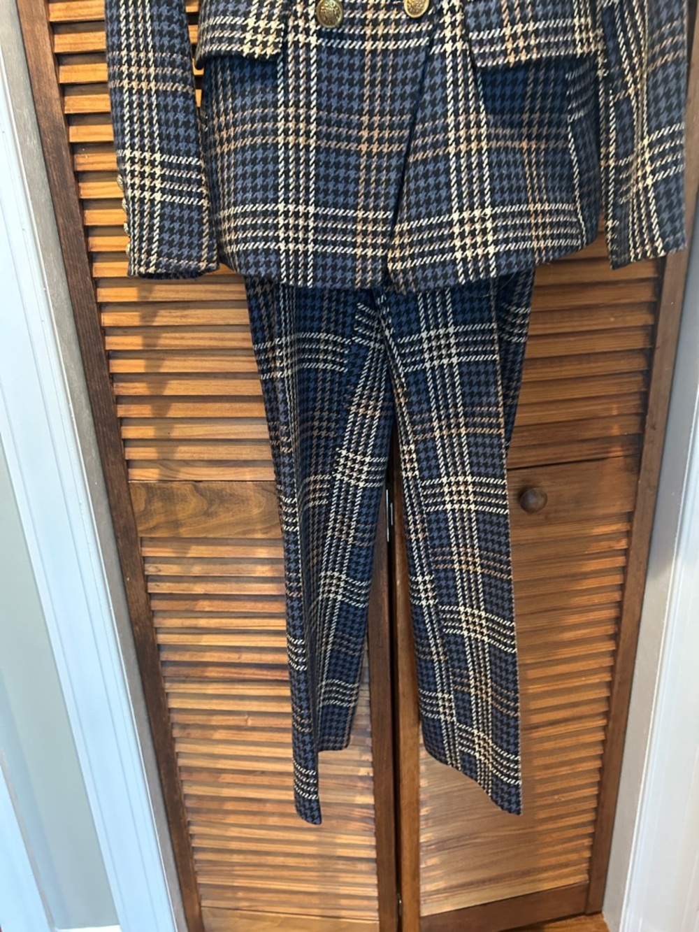 Boston Proper Navy, Brown & Cream Plaid Double-Breasted Suit Set - Picture 3 of 15